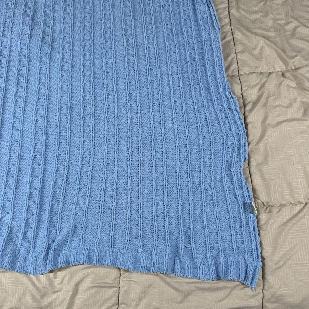Nordstrom Baby Blue Soft Chenille Cable Knit Crib Security Lovey Blanket 30x40